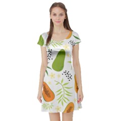 Seamless Tropical Pattern With Papaya Short Sleeve Skater Dress by Vaneshart