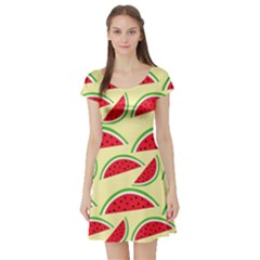 Watermelon Pattern Short Sleeve Skater Dress by Vaneshart