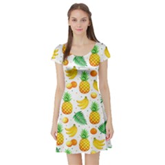 Tropical Fruits Pattern Short Sleeve Skater Dress by Vaneshart