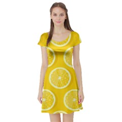 Lemon Fruits Slice Seamless Pattern Short Sleeve Skater Dress by Vaneshart