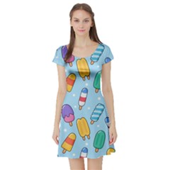 Cute Kawaii Ice Cream Seamless Pattern Short Sleeve Skater Dress by Vaneshart