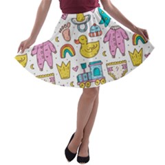 Baby Care Stuff Clothes Toys Cartoon Seamless Pattern A-line Skater Skirt by Vaneshart