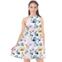 Watercolor Floral Seamless Pattern Halter Neckline Chiffon Dress  View1