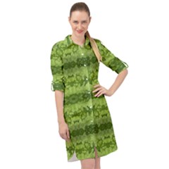 Watermelon Pattern, Fruit Skin In Green Colors Long Sleeve Mini Shirt Dress by Casemiro