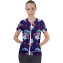 Owl-pattern-background Short Sleeve Zip Up Jacket View1