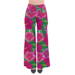 Background Cute Flowers Fuchsia With Leaves So Vintage Palazzo Pants by BangZart