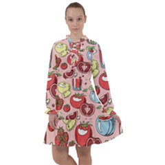 Tomato Seamless Pattern Juicy Tomatoes Food Sauce Ketchup Soup Paste With Fresh Red Vegetables All Frills Chiffon Dress by BangZart