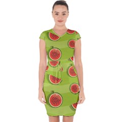 Seamless Background With Watermelon Slices Capsleeve Drawstring Dress  by BangZart