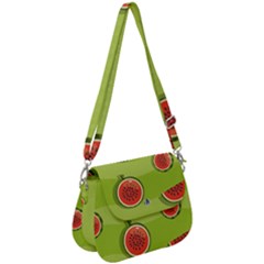 Seamless Background With Watermelon Slices Saddle Handbag by BangZart