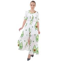 Cute Seamless Pattern With Avocado Lovers Waist Tie Boho Maxi Dress by BangZart