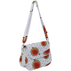 Seamless-background-pattern-with-watermelon-slices Saddle Handbag by BangZart