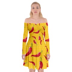 Chili Vegetable Pattern Background Off Shoulder Skater Dress by BangZart