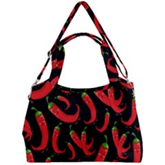 Seamless Vector Pattern Hot Red Chili Papper Black Background Double Compartment Shoulder Bag by BangZart