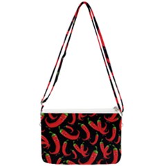 Seamless Vector Pattern Hot Red Chili Papper Black Background Double Gusset Crossbody Bag by BangZart