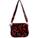 Seamless vector pattern hot red chili papper black background Saddle Handbag View3