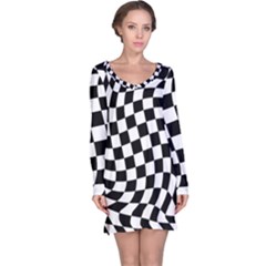 Weaving Racing Flag, Black And White Chess Pattern Long Sleeve Nightdress by Casemiro