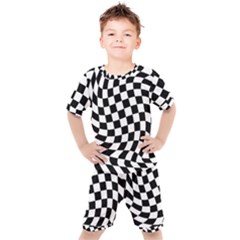 Weaving Racing Flag, Black And White Chess Pattern Kids  Tee And Shorts Set by Casemiro