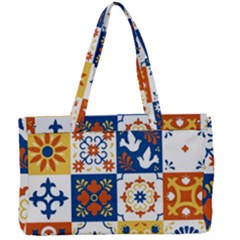 Mexican Talavera Pattern Ceramic Tiles With Flower Leaves Bird Ornaments Traditional Majolica Style Canvas Work Bag by BangZart