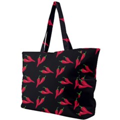 Red, Hot Jalapeno Peppers, Chilli Pepper Pattern At Black, Spicy Simple Shoulder Bag by Casemiro