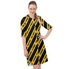 Warning Colors Yellow And Black - Police No Entrance 2 Long Sleeve Mini Shirt Dress by DinzDas