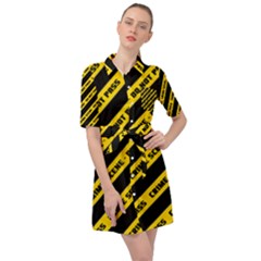 Warning Colors Yellow And Black - Police No Entrance 2 Belted Shirt Dress by DinzDas