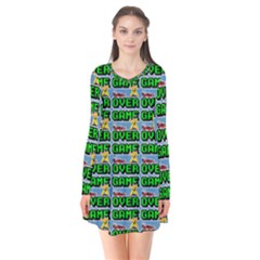 Game Over Karate And Gaming - Pixel Martial Arts Long Sleeve V-neck Flare Dress by DinzDas