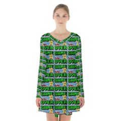 Game Over Karate And Gaming - Pixel Martial Arts Long Sleeve Velvet V-neck Dress by DinzDas