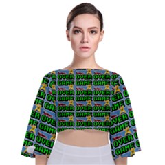 Game Over Karate And Gaming - Pixel Martial Arts Tie Back Butterfly Sleeve Chiffon Top by DinzDas