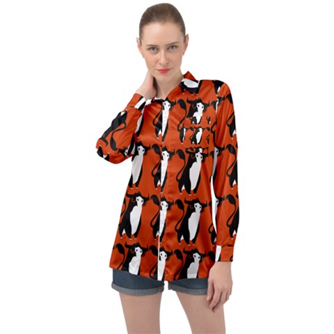  Bull In Comic Style Pattern - Mad Farming Animals Long Sleeve Satin Shirt by DinzDas