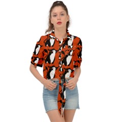  Bull In Comic Style Pattern - Mad Farming Animals Tie Front Shirt  by DinzDas