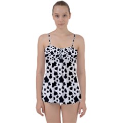 Black And White Cow Spots Pattern, Animal Fur Print, Vector Babydoll Tankini Set by Casemiro