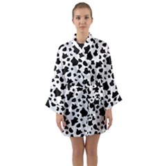 Black And White Cow Spots Pattern, Animal Fur Print, Vector Long Sleeve Satin Kimono by Casemiro