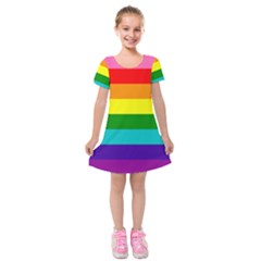 Original 8 Stripes Lgbt Pride Rainbow Flag Kids  Short Sleeve Velvet Dress by yoursparklingshop