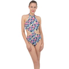 Beautiful Floral Pattern Halter Side Cut Swimsuit