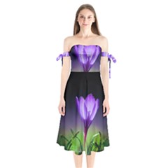 Floral Nature Shoulder Tie Bardot Midi Dress by Sparkle