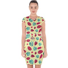 Watermelons, Fruits And Ice Cream, Pastel Colors, At Yellow Capsleeve Drawstring Dress  by Casemiro