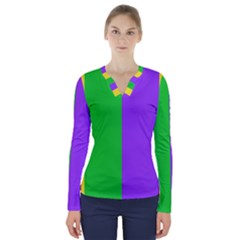 New Orleans Carnival Colors Mardi Gras V-neck Long Sleeve Top by yoursparklingshop