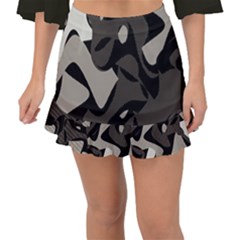 Trippy Sepia Paint Splash, Brown, Army Style Camo, Dotted Abstract Pattern Fishtail Mini Chiffon Skirt by Casemiro