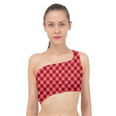 Three Color Tartan, Red Grey, Black Buffalo Plaid Theme Spliced Up Bikini Top 