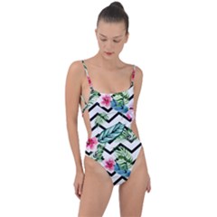 Tropical Zig Zag Pattern Tie Strap One Piece Swimsuit