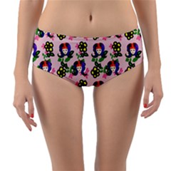 60s Girl Pink Floral Daisy Reversible Mid-waist Bikini Bottoms