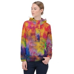 Colorful Watercolors Texture                                                    Women Hooded Front Pocket Windbreaker