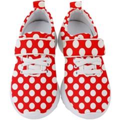 Large White Polka Dots Pattern, Retro Style, Pinup Pattern Kids  Velcro Strap Shoes by Casemiro