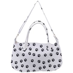 Dog Paws Pattern, Black And White Vector Illustration, Animal Love Theme Removal Strap Handbag by Casemiro