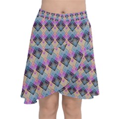 Pink And Blue Chiffon Wrap Front Skirt