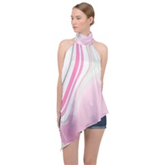 Modern Pink Halter Asymmetric Satin Top by Sparkle