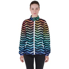 Digital Waves Women s High Neck Windbreaker by Sparkle