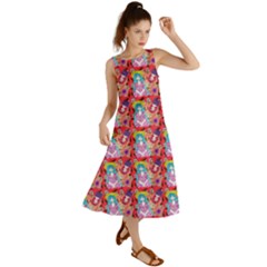 Blue Haired Girl Pattern Red Summer Maxi Dress by snowwhitegirl