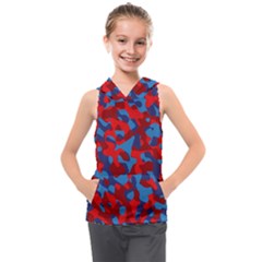 Red And Blue Camouflage Pattern Kids  Sleeveless Hoodie by SpinnyChairDesigns