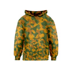 Green And Orange Camouflage Pattern Kids  Pullover Hoodie by SpinnyChairDesigns